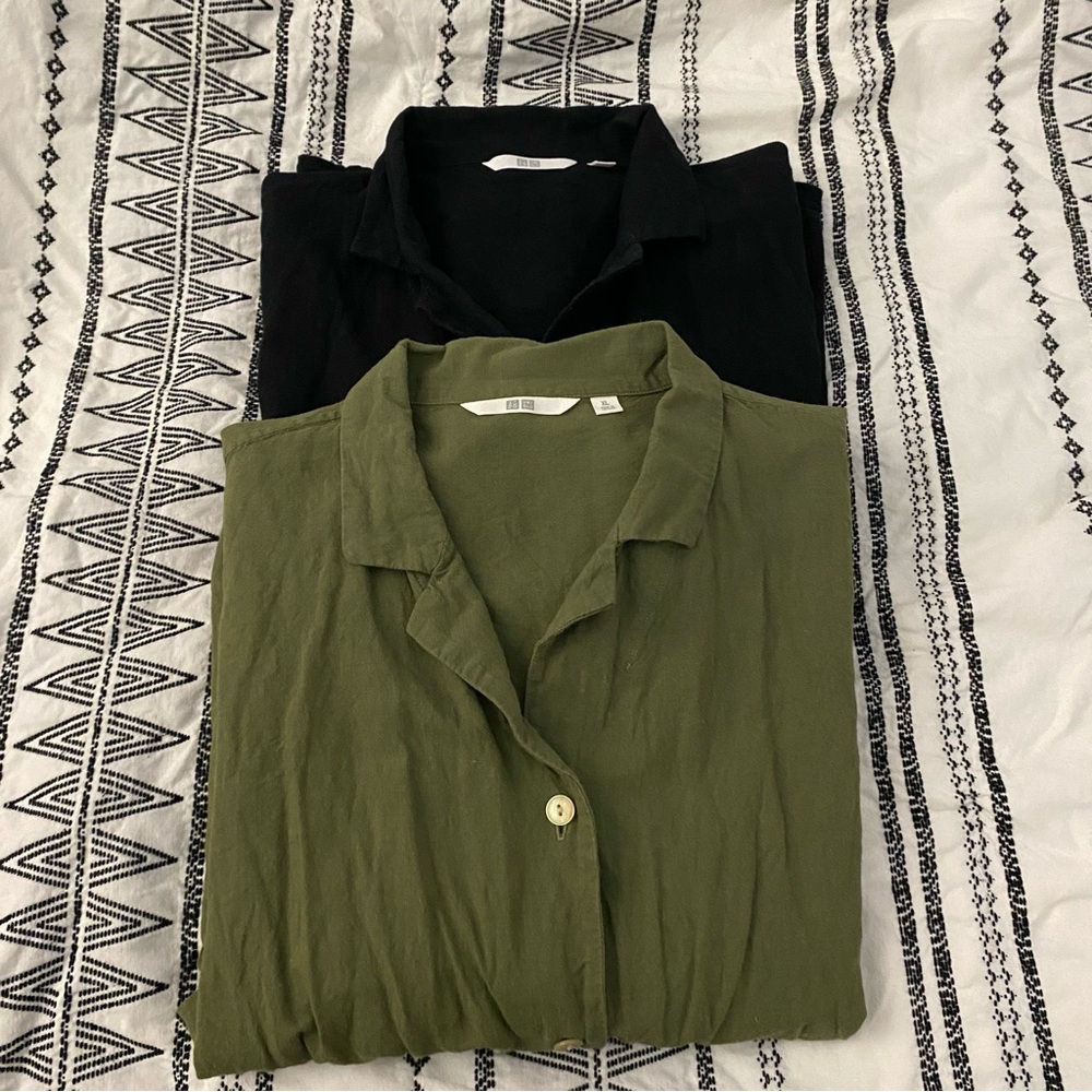 (2) Uniqlo linen button down tops
